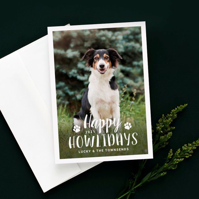Happy Howlidays White Dog Photo Holiday Card (Creator Uploaded)