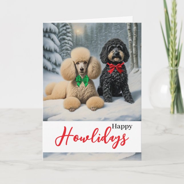 Happy Howlidays Winter with Poodle and Schnoodle Card (Front)