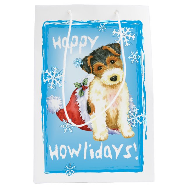 Happy Howlidays Wire Fox Terrier Medium Gift Bag (Front)