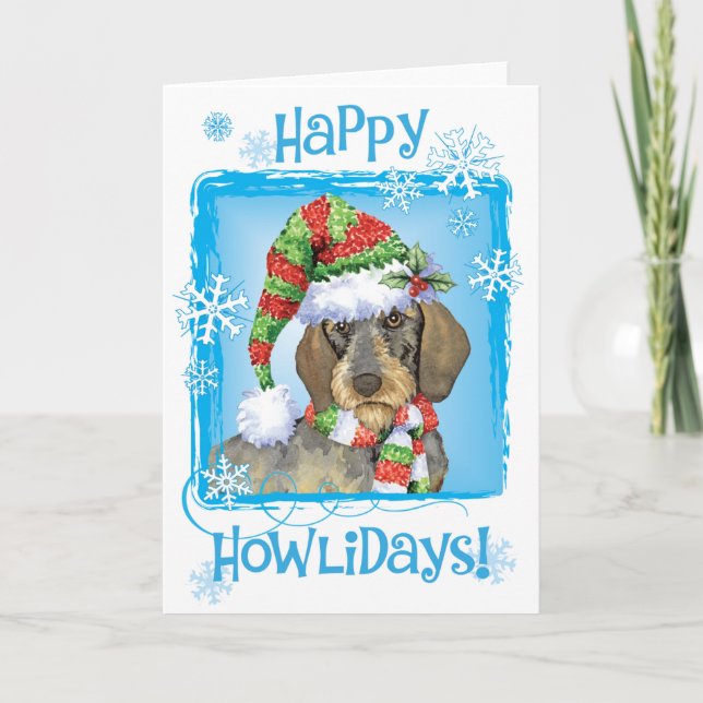 Happy Howlidays Wirehaired Dachshund Holiday Card (Front)