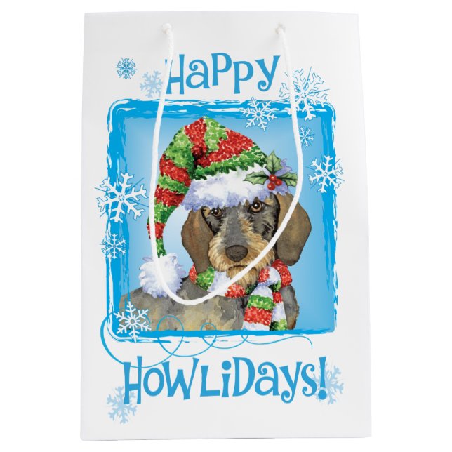 Happy Howlidays Wirehaired Dachshund Medium Gift Bag (Front)