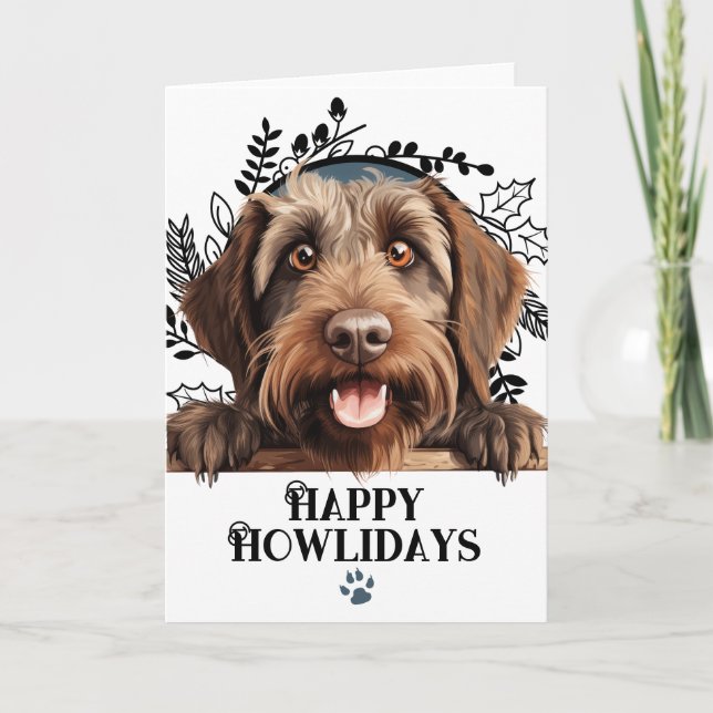 Happy Howlidays Wirehaired Pointing Griffon Dog Holiday Card (Front)