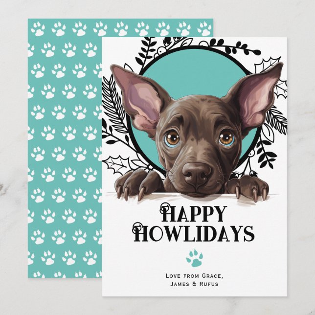 Happy Howlidays Xoloitzcuintli Dog Christmas Holiday Card (Front/Back)