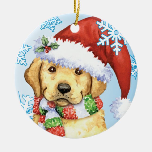 Happy Howlidays Yellow Lab Ceramic Tree Decoration (Front)