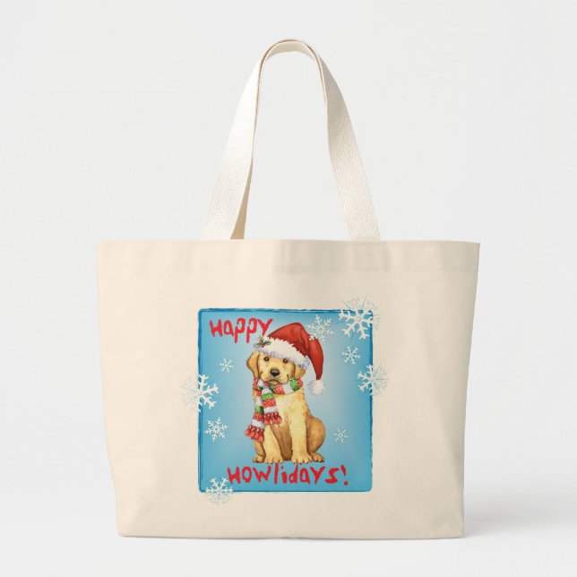 Happy Howlidays Yellow Lab Large Tote Bag (Front)