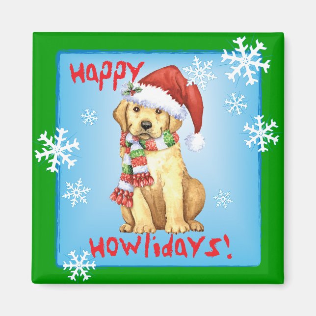 Happy Howlidays Yellow Lab Magnet (Front)