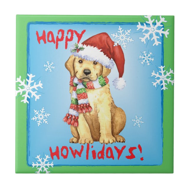 Happy Howlidays Yellow Lab Tile (Front)