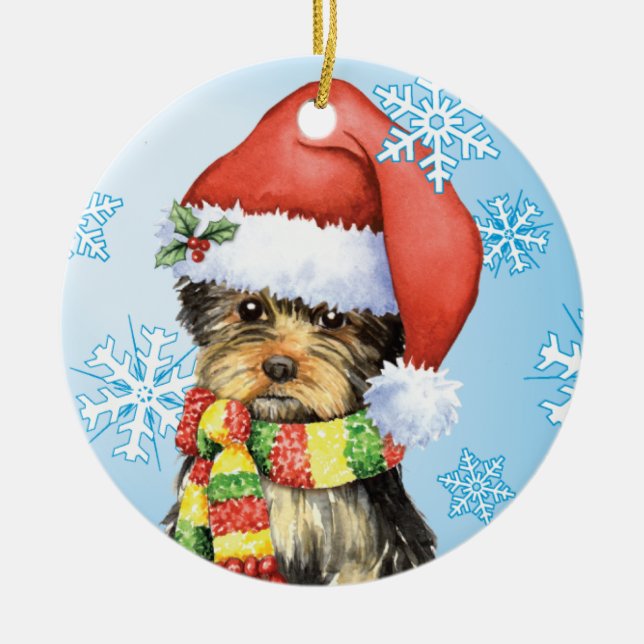 Happy Howlidays Yorkie Ceramic Ornament (Front)