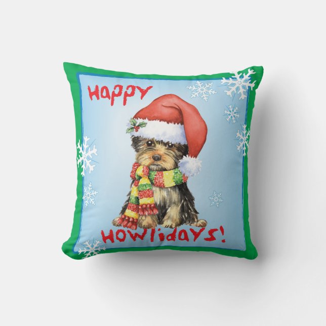 Happy Howlidays Yorkie Cushion (Front)
