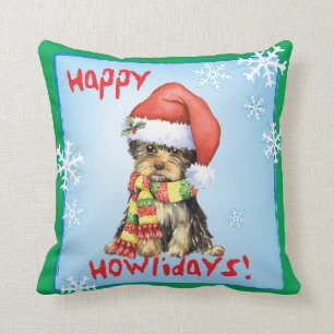 Happy Howlidays Yorkie Cushion