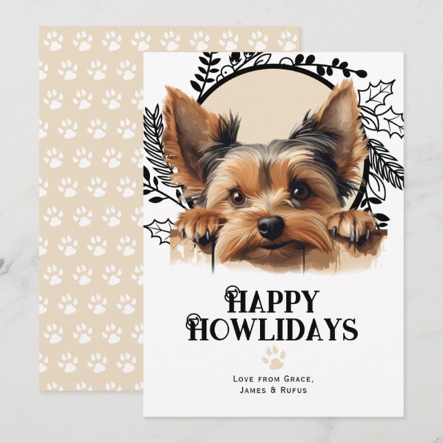 Happy Howlidays Yorkshire Terrier Dog Christmas Holiday Card (Front/Back)