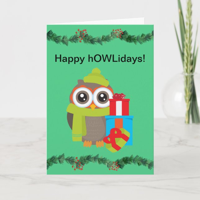 Happy HOWLideays Christmas Card for Owl Lovers (Front)