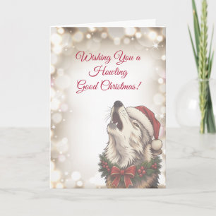 Happy Howling Wolf Holiday Christmas Greeting Card