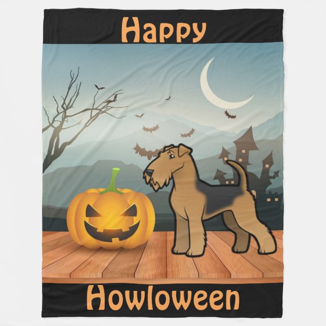 Happy Howloween Airedale Terrier Fleece Blanket (Front)