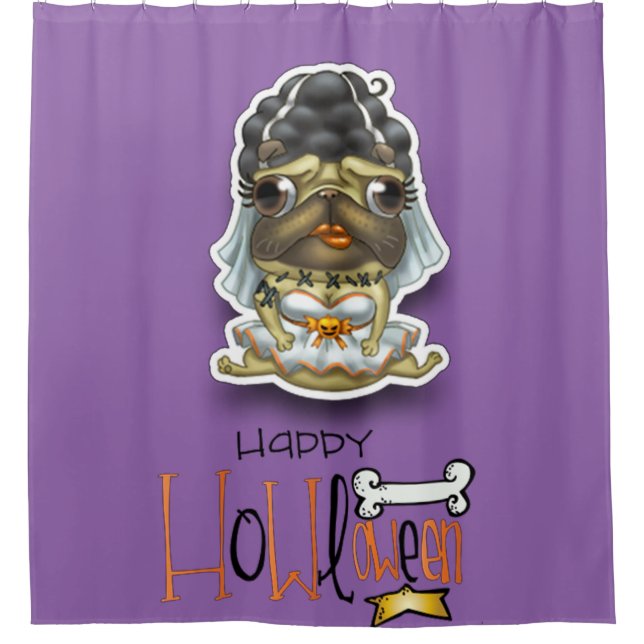 Happy Howloween Pug of the Bride Shower Curtain (Front)