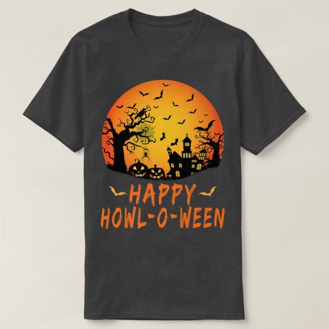 Happy Howloween, Scary Spooky Spider Bat, Hallowee T-Shirt (Design Front)