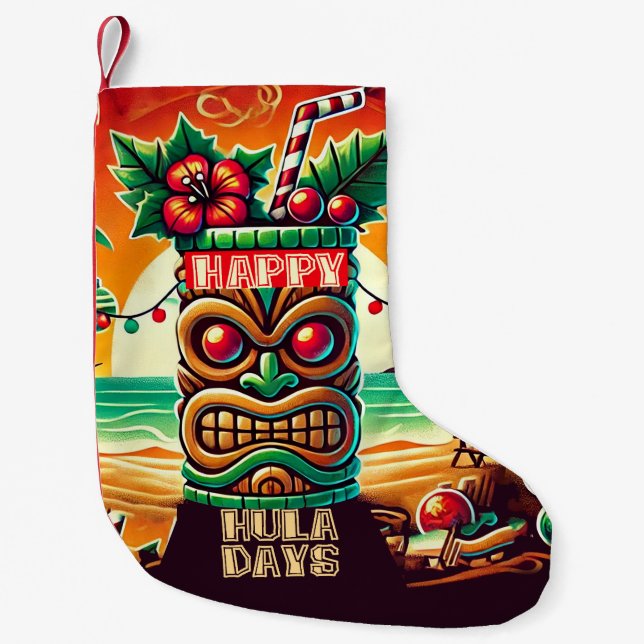 Happy Hula Days and Mele Kalikimaka Small Christmas Stocking (Front)