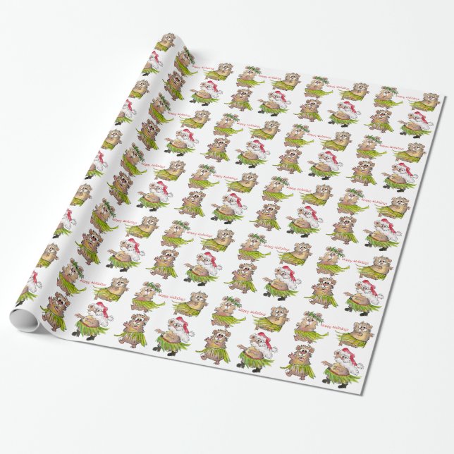 Happy Huladays Christmas Hamsters Wrapping Paper (Unrolled)
