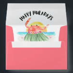 Happy Huladays Crab Hawaiian Tropical Christmas Envelope<br><div class="desc">Add a tropical touch to your season’s greetings with these “Happy Huladays Crab Hawaiian Tropical Christmas Envelopes”. With a vibrant coral red exterior and opening to reveal a cute crab hula dancing in the sun by the sea greeting you with a “Happy Huladays” sentiment, these envelopes capture the vibe of...</div>