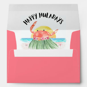 Happy Huladays Crab Hawaiian Tropical Christmas Envelope