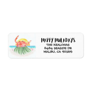 Happy Huladays Crab Hawaiian Tropical Christmas Return Address Label