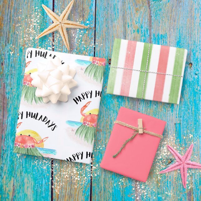 Happy Huladays Crab Hawaiian Tropical Christmas Wrapping Paper Sheet (Creator Uploaded)