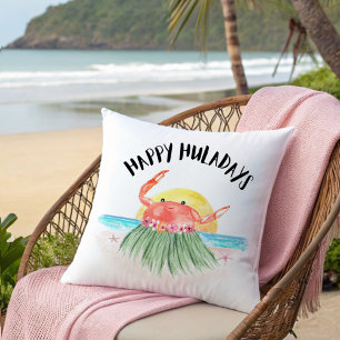 Happy Huladays Crab Tropical Beach Christmas Cushion