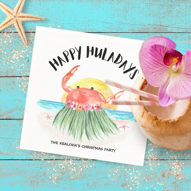 Happy Huladays Crab Tropical Beach Christmas Napkin (Creator Uploaded)