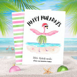 Happy Huladays Flamingo Beach Christmas Holiday Card<br><div class="desc">Unleash a wave of tropical holiday spirit with this Happy Huladays Flamingo Beach Christmas Card! These quirky, Hawaiian-inspired cards feature a flamingo in a Santa hat hula dancing on the beach, embodying the perfect blend of Christmas cheer and vacation vibes. This unique card brings a fun twist to the holiday...</div>