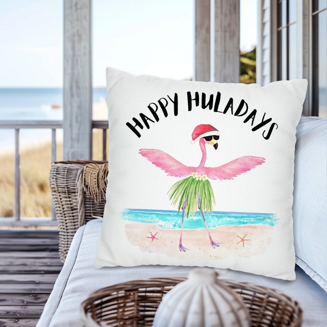 Happy Huladays Flamingo Santa Tropical Christmas Cushion (Creator Uploaded)
