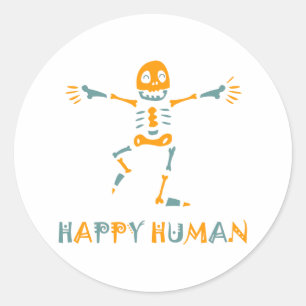 Happy human skeleton classic round sticker
