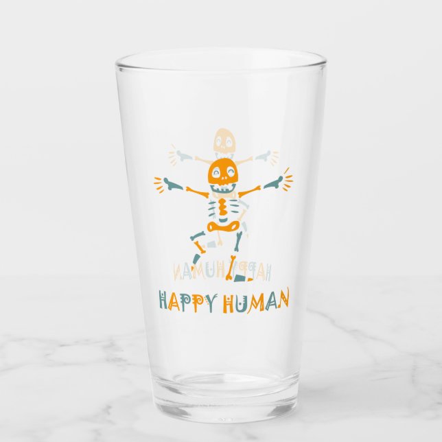 Happy human skeleton glass (Front)
