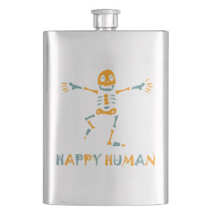 Happy human skeleton hip flask