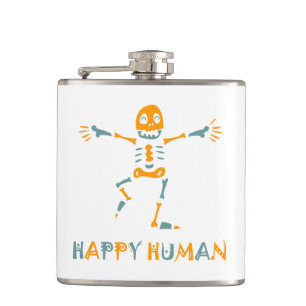 Happy human skeleton hip flask