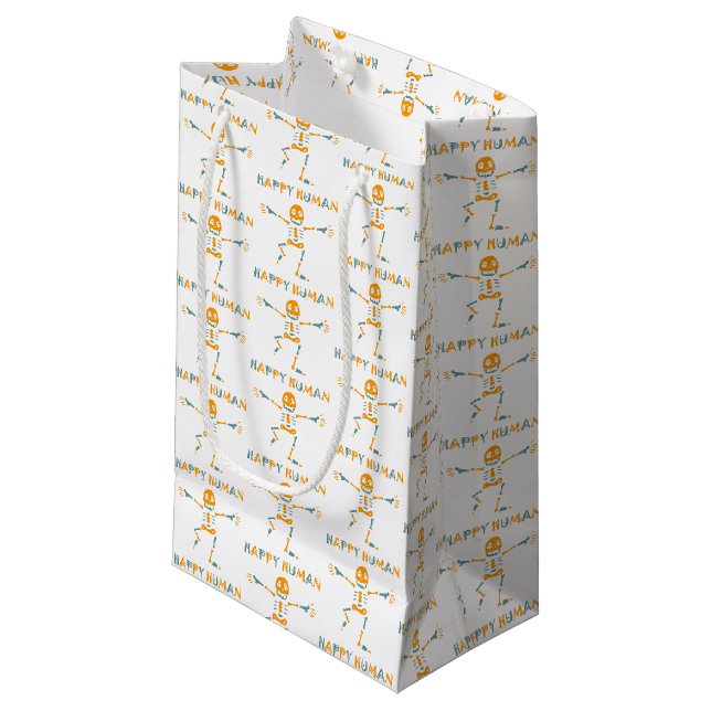 Happy human skeleton small gift bag (Front Angled)