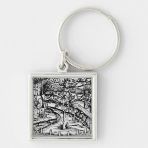 Happy husbandsmen tending bees, illustration from key ring