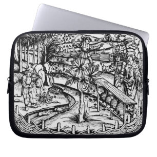 Happy husbandsmen tending bees, illustration from laptop sleeve