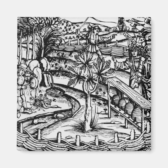 Happy husbandsmen tending bees, illustration from magnet (Front)