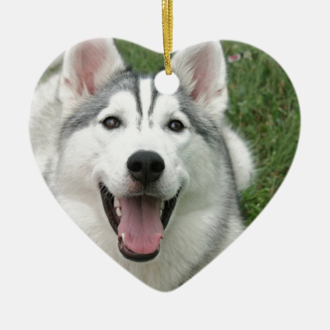 Happy Husky Ceramic Tree Decoration (Front)