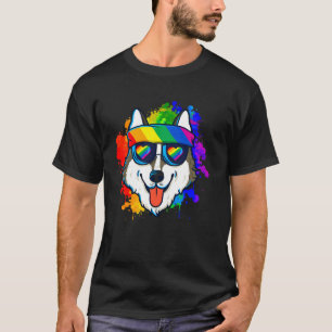 Happy Husky in Sunglasses and Headband Dog Lover R T-Shirt