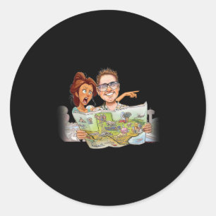 Happy Husnd And Wife On Vacation Classic Round Sticker
