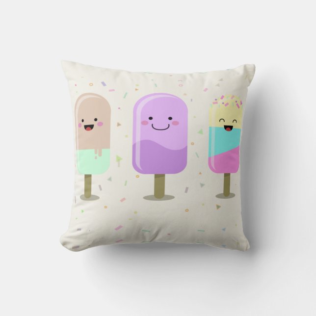 Happy Ice Cream Smiling Bars & Popsicles Cushion (Front)
