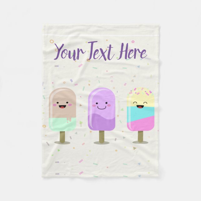 Happy Ice Cream Smiling Bars & Popsicles Fleece Blanket (Front)