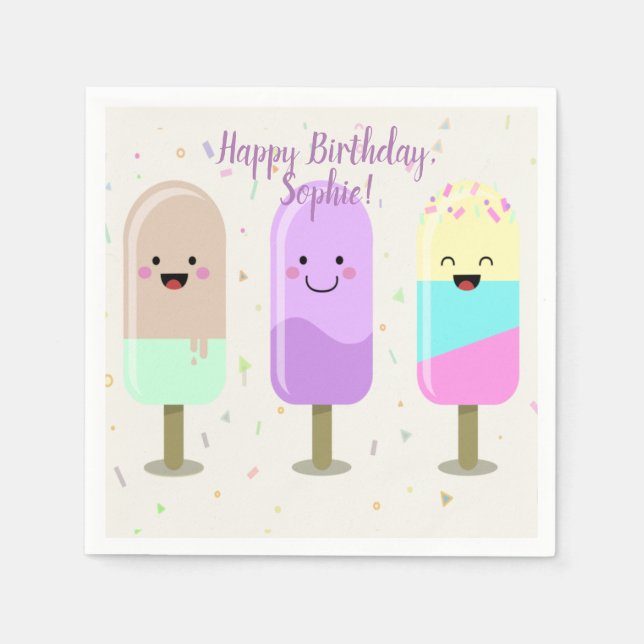 Happy Ice Cream Smiling Bars & Popsicles Napkin (Front)