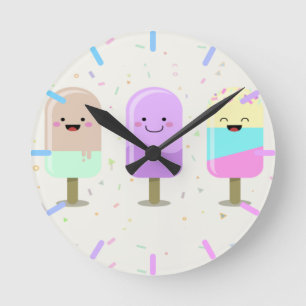 Happy Ice Cream Smiling Bars & Popsicles Round Clock
