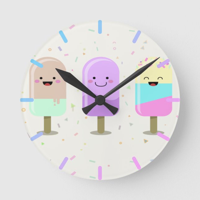 Happy Ice Cream Smiling Bars & Popsicles Round Clock (Front)