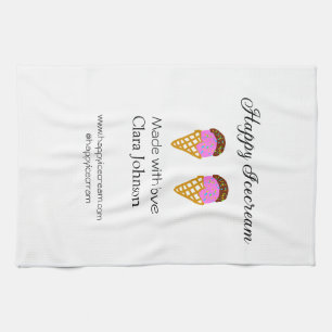 Happy Icecream add name website social media Tea Towel