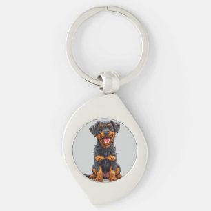 Happy Illustration of a Black and Tan Dog Key Ring