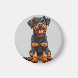 Happy Illustration of a Black and Tan Dog Magnet