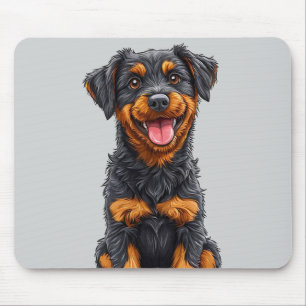 Happy Illustration of a Black and Tan Dog Mouse Pad